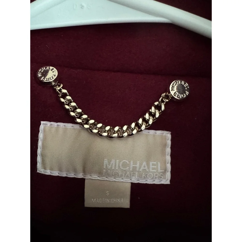 Michael Kors Womens Burgundy Belted Wool Blend Asymmetrical Zip Coat Luxury S